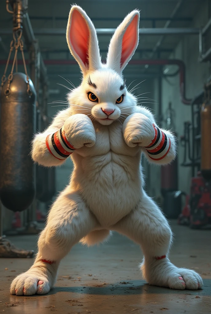 Cartoon bunny dressed like wrestler King Kong Bundy in wrestling ring