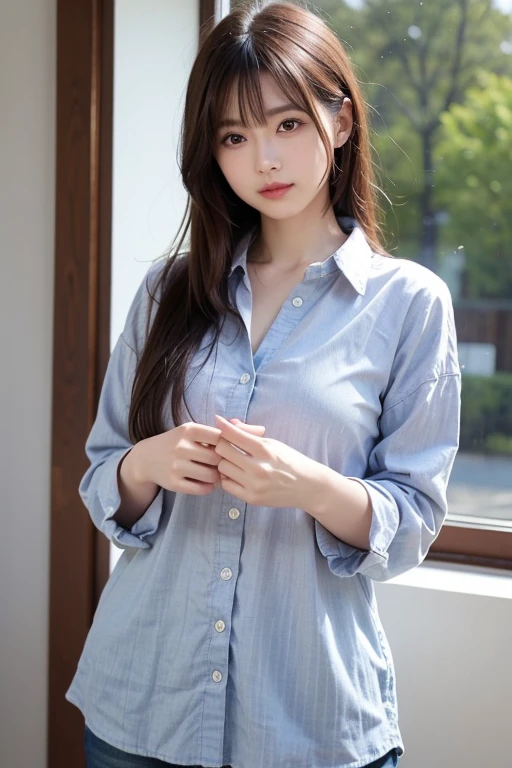 There is a woman wearing a shirt and panties, a Surreal , Just a Skydoll, sakimichan HDRI, Surreal , Yaoi Kasuma, Beasts, Yoshitomo Nara, Realistic young gravure idol, 2 4-year-old female model, Japanese Model