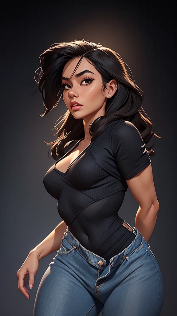 (obra-prima), (melhor qualidade), (ultra-detalhado), (corpo inteiro: 1.2) nsfw loli garota negra, crop moletom aberto na frente, Torn pants, (no blouse), pose natural de corpo inteiro, sorriso claro, corpo inteiro, :3, cabelo multicolor, enrolado, encaracolado, crespo moderno, Modern accessories, fundo tom pastel , colorido e simples.