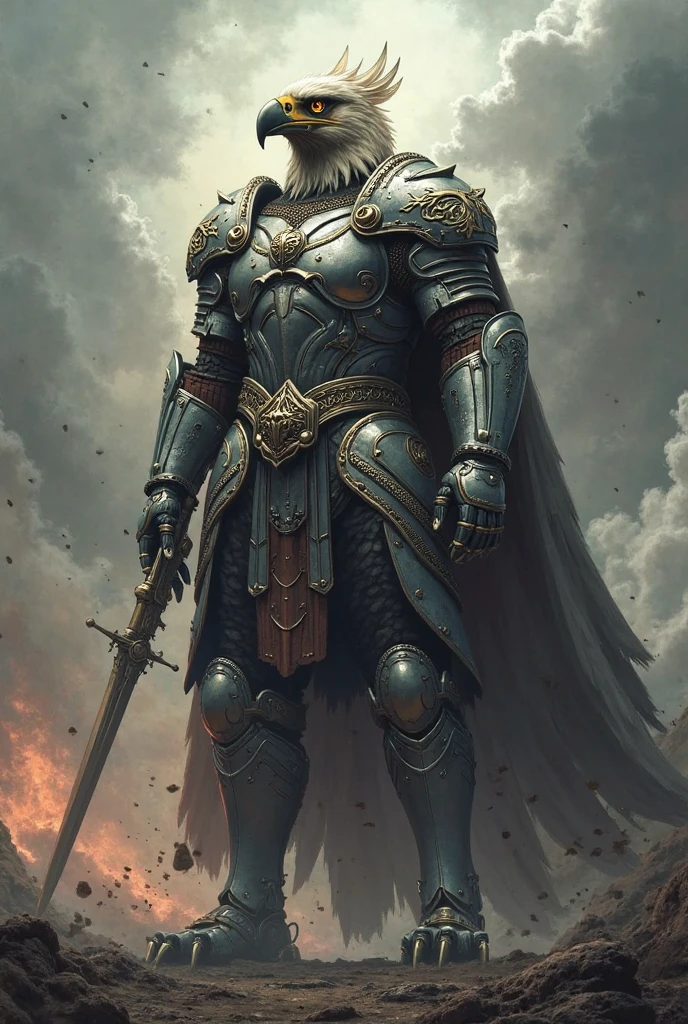A hyper-realistic marble statue of a muscular and handsome medieval king, in armor, holding a sword, ancient, victorious facial expression. Forest background and moss, dirty ground, faded colors, diffused light.