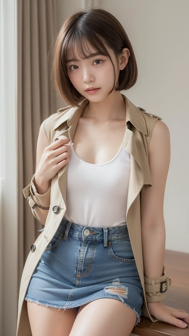 Photo of a 20 year old woman, Perfect Face, masterpiece, good, underwear, black_good, Jacket, black_panties, muscle,