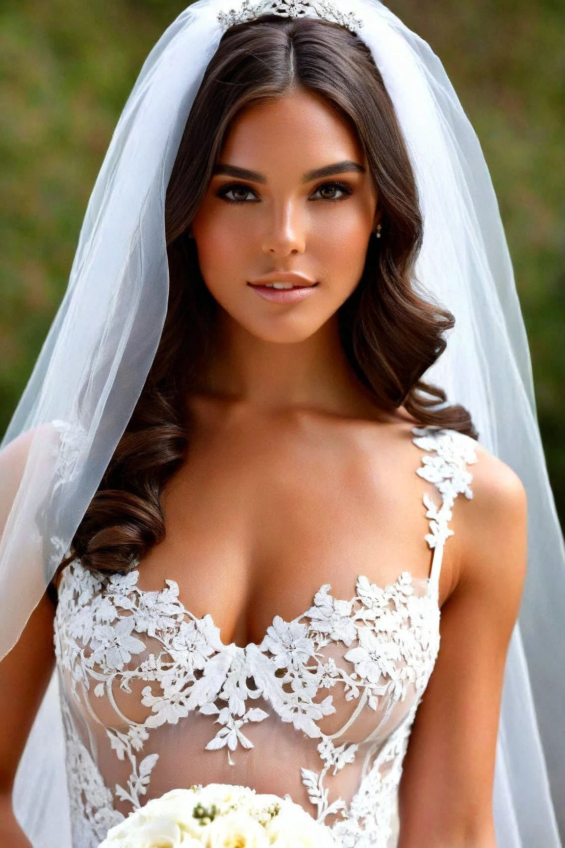 (Masterpiece), best quality, highest quality, highly detailed CG unity 8k wallpaper, original, high resolution, (depth of field: 1.5), fidelity: 1.3, breasts, bride portrait style, 1 girl, curtains, veil , bridal veil, wedding dress top down breasts exposed, curtains, jewelry, solo, earrings, teeth, bride, black_hair