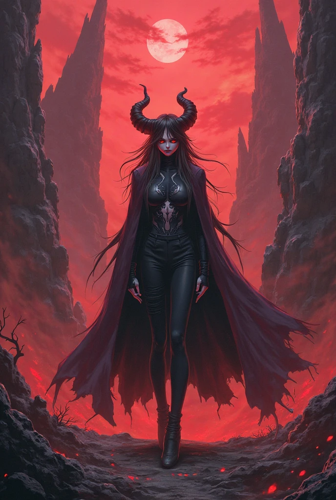 Horror-themed cinematic film still,a horrifying red-skinned male demon king, (((wearing a scary white mask))),(full body portrait:1.3), (detailed scaly skin texture:1.2), (((ram curved horns))), (in hell, swirling tormented souls, billowing smoke:1.5), long wavy red hair, (((slavic black full clothes))), medieval scarf, monster claws,, shallow depth of field, vignette, highly detailed, high budget, bokeh, cinemascope, moody, epic, gorgeous, film grain, grainy . Eerie, unsettling, dark, spooky, suspenseful, grim, highly detailed