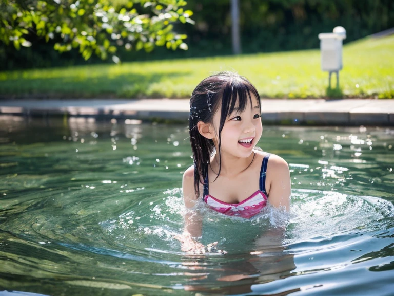 A girl playing in the water, (real: 1.5)