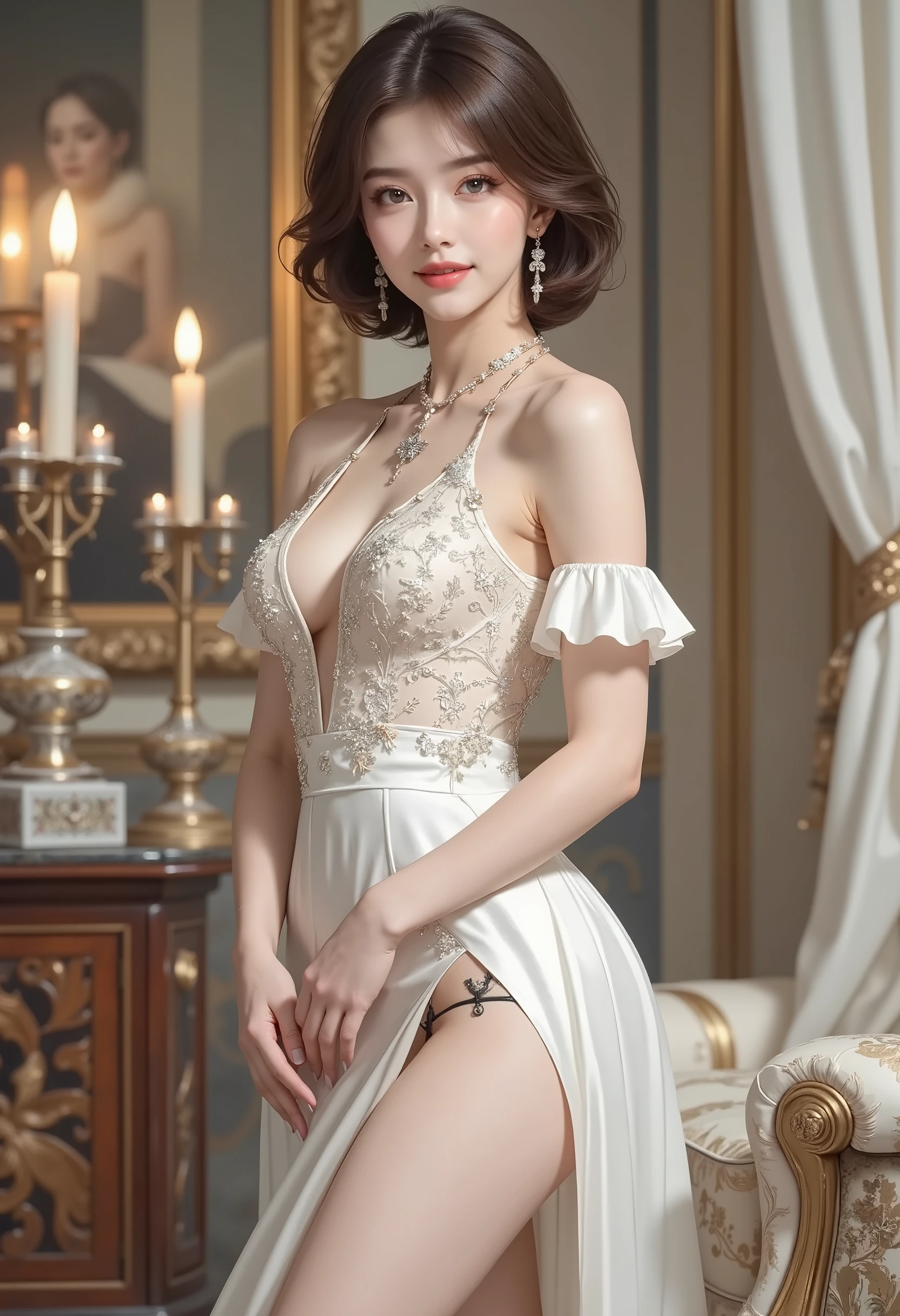 Geometry,stain glass,12 zodiac signs,Vigée Leblanc style,Math、Astronomical utensils,astronault,Roses in a vase,fruits,cute little,A smile,Ancient Greek costumes,Paintings by Sandro Botticelli,Costume with stretched shoulders,huge smile,large full breasts,Ecstasy expression,A sexy,Beautiful bare skin