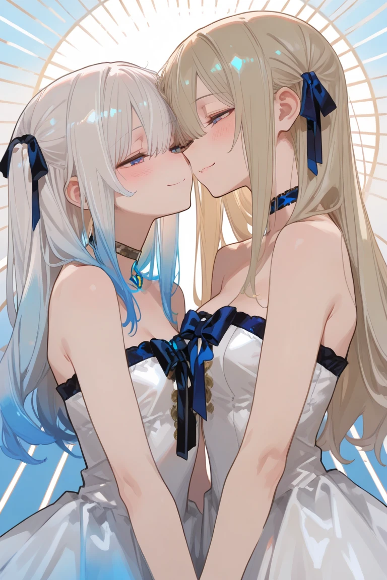 White hair, blue color eyes, kisses, Tongues intertwined, Enjoy the saliva of two girls one left and one right lesbian chest