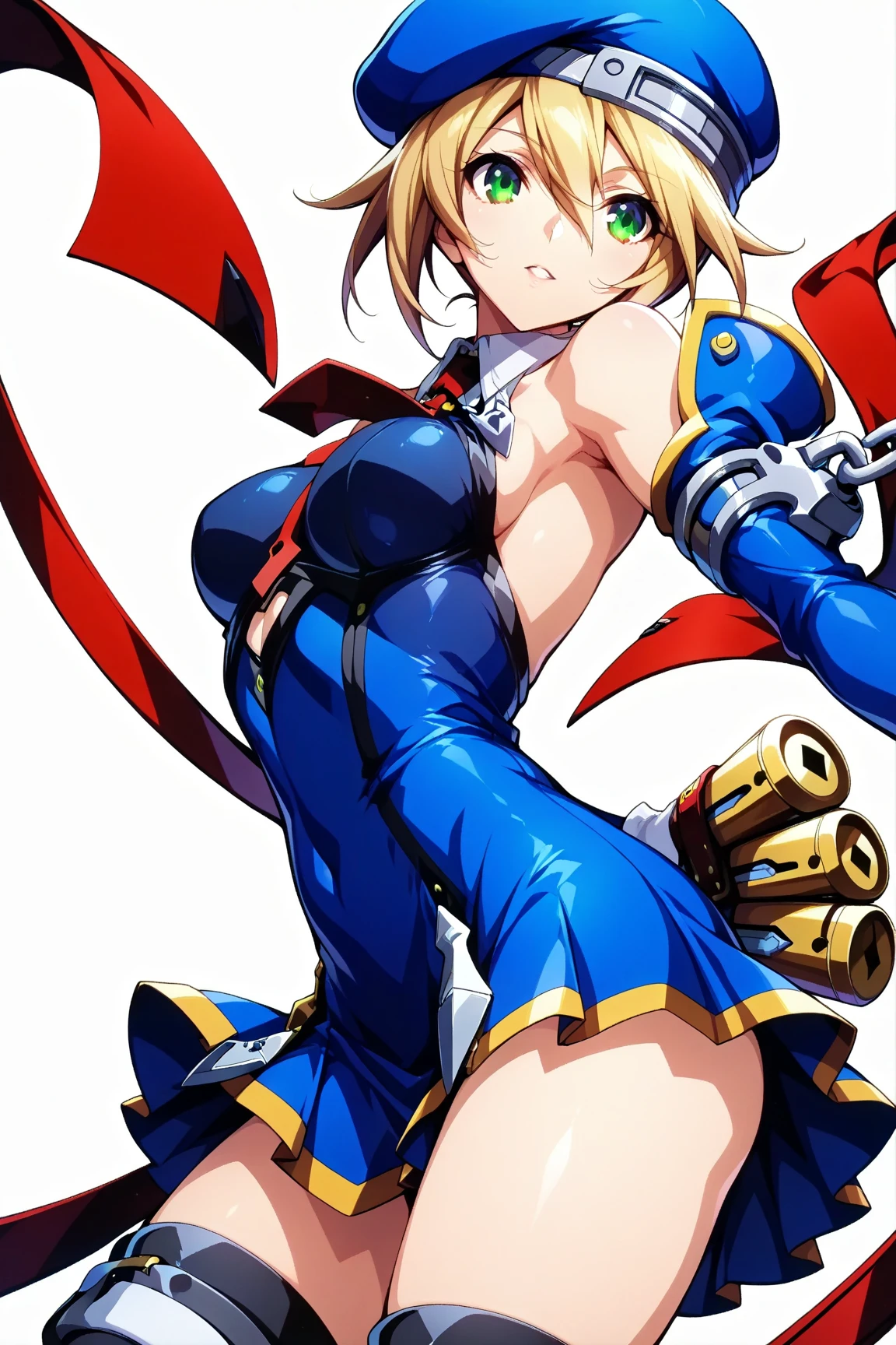 ultra-detailed, Explicit, Beautiful body, Beautiful Nose, Beautiful character design, perfect eyes, perfect face, ultra highres, 4K, beautiful legs, perfect legs, Nice hands, Perfect hand, Masterpiece, Best Quality, Highly detailed, illustration, absurdres, street fighter, doll suit, shadaloo doll, dollsuit, expressionless, blank eyes, looking at viewer, red gloves, emotionless, black latex, corrution, mind control, female combatant, full body, hypnotized, unhappy trance, full body suit, ribbed bodysuit, both arms at side, obey, perfect female body, extremely glossy latex, hypnosis, hypnoLora, empty eyes, Mind control device, poses, submissive_pose, Slave, hat, necktie, stand up straight, standing, standing at attention, hat, necktie, belt, latex, ribbed bodysuit, thighhighs, garter belt, Fighting Stance, extending the right arm from the shoulder into the air with a straightened hand, nazi saluting, military, military saluting, salute, thigh boots, 1girl, Cayna, In the Land of Leadale, elf, feather, blonde hair, blue eyes, short hair