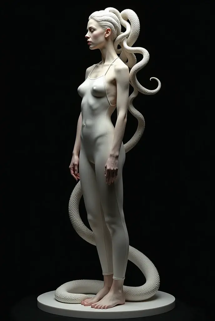 Create a white alien with a long tail, that looks like a velociraptor
