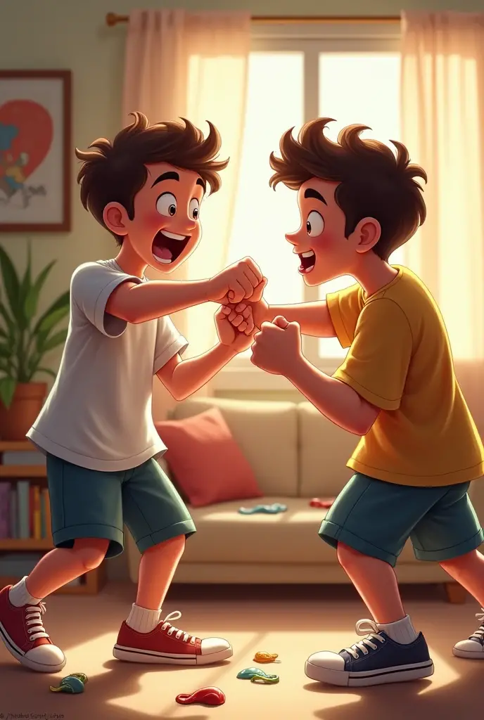 2 brother punches and plays with  brother 
