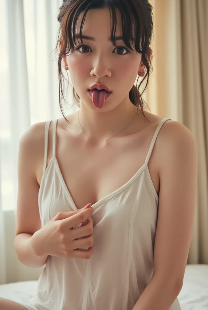 Realistic, masterpiece, Realistic, High resolution,Beautiful close-ups, Very beautiful woman, thin、very thin body、panties、Camel Toe、Absolute area、A tank top with a wide open chest,Nipples are visible、 Flat Chest、Rape a woman、Stand and raise your arms above your head、 Leaning forward, Vacant land in slums、I sprayed sperm all over my body.、My whole body is wet