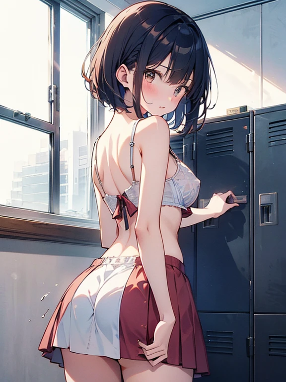 (masterpiece), (Many women),Many women,White nurse dress with front opening,Nurse cap,Tied up hairstyle,Small breasts,Small Ass,Natural light, Realistic, skinny, With a smile,Long nipples,Areola,See-through bra,((Cotton bloomers)),(Everyone changes in the locker room.....),
