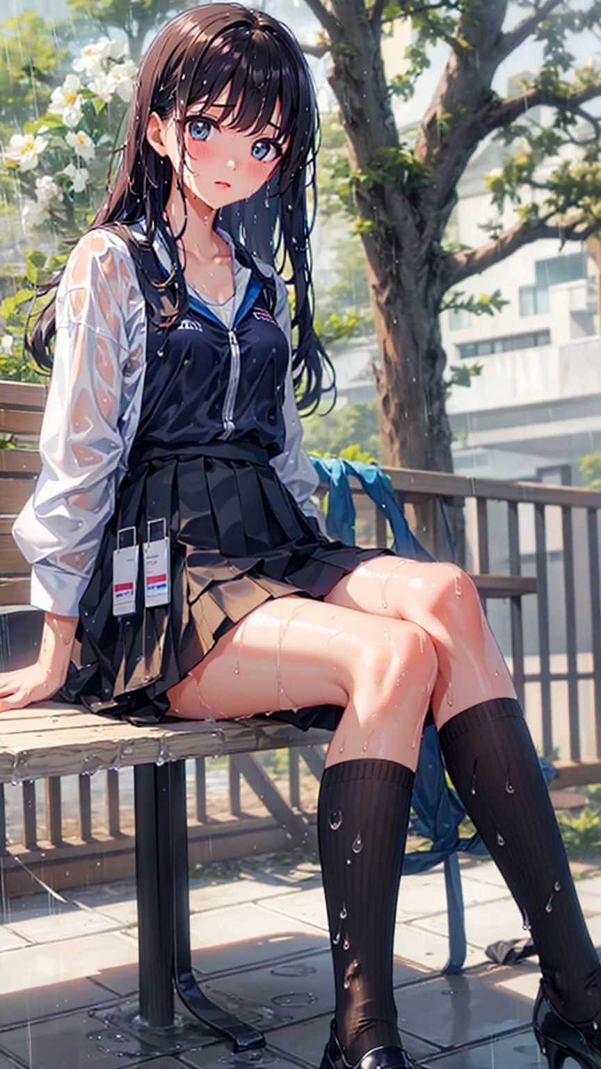 girl, 8 years old, 1 girl, woman, emo_hairstyle, Red lipstick, collar, Eyeliner, eyeshadow, smoky eyes, realistic lighting, school, shirt , tie, skirt, black stockings, long hair, flat chest, Shiny skin, grin, bukkake, peeing self, pissing stream between legs, tights, rectangular frame glasses, bright red lipstick, wet clothes, allure, lustful sight, standing in the bus