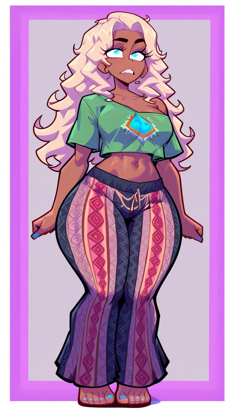 Prompt: ,score_9, score_8_up, score_7_up, score_6_up, score_5_up, score_4_up, BREAK, source_anime,1girl,,qiyana, dark skinned female,tiara, crown,  white hair,, wide hips,, pussy, simple background, looking at viewer, haughty, confident, smug,, rating_explicit, slutty clothing, exhibitionist , pussy,fishnet  minidress, fishnet dress, , sleeveless dress, bare legs, , strapless dress, jewelry, arm band, see through