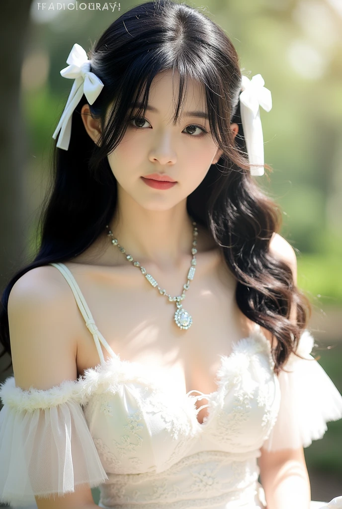 best quality、tmasterpiece、ultra high resolution、actual、1 girl、Glossy skin、((Surreal detailed))、Global photo、8K、Highly complex details、shinning eyes、highkey、pureerosfaceace_v1、A smile、Elegant pose、White ultra-thin transparent lace、Lots of flowers in the background