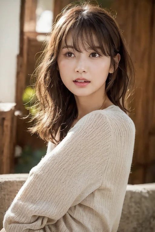 (Highly realistic photos, High resolution, detailed face, fine eyes), ((Taken in front of a white wall))、japanese woman, 40 years old, Variety of facial expressions, alone:1, slim figure, different hairstyles, casual clothes, Only one person appears in the photo、long sleeve dress、Shot in natural light、simple necklace、Spring clothes、Don't look at the camera、profile、Dark brown hair color、bob hair