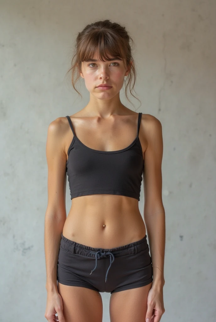 Beautiful and cute Austrian girl, smiling, (crop top), steel gray hair in a loose ponytail, comic patterned shirt, not wearing pants and panties sticking one index finger into her vagina, leaning against the wall, back street, (Graffiti on the wall ), Hip hop, smiling, hands in pockets , perfectly symmetrical face, skin details, bright colors, HDR, solid shadows, art photography, soft focus, works, stunning, atmospheric perspective, diffusion, pore correlation, skin spots, 80mm sigma f2 , depth of field, complex natural lighting