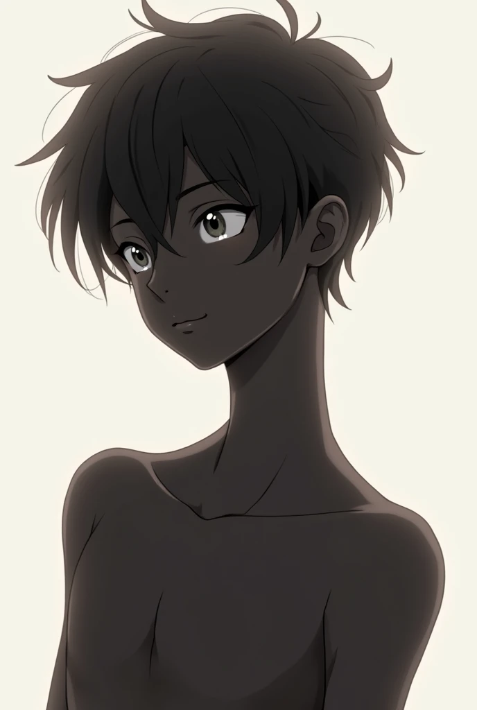 1girl, ((androgynous)), pixie cut, dark skin female, flat chest