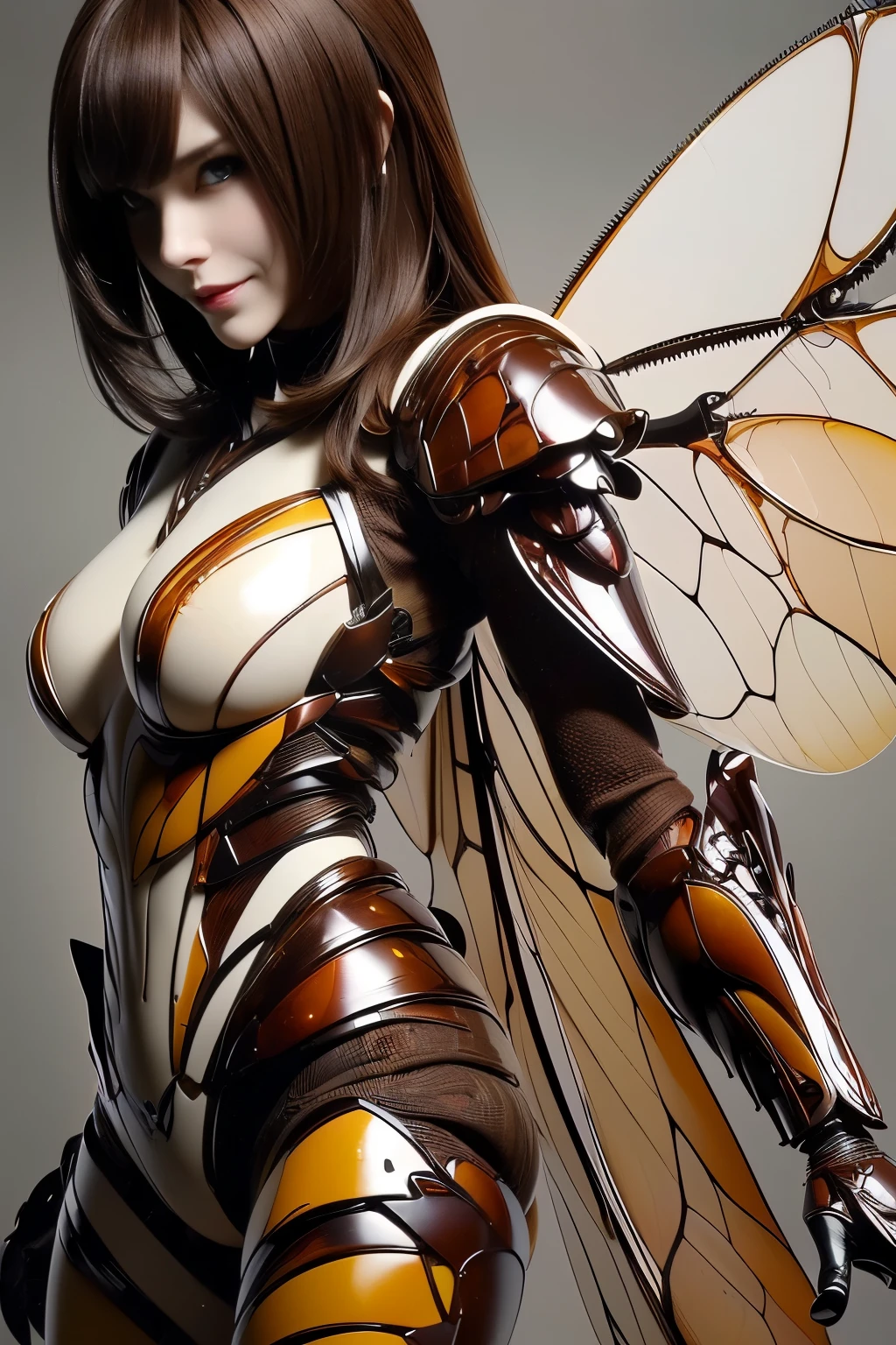 (high resolution,masterpiece,best quality,extremely detailed CG, anime, official art:1.4), realistic, photo, amazing fine details, all intricate, gloss and shiny,awesome many layers, 8k wall paper, 3d, sketch, kawaii, illustration,( solo:1.4), perfect female proportion,villainess, (fusion of dark brown cockroach and lady:1.4), (brown cockroach form lady:1.2), (brown cockroach lady:1.2), (fusion:1.2), (solo:1.4), (evil smile:1.2), muscular, abs, (cockroach brown exoskeleton bio insect suit:1.4), (cockroach brown exoskeleton bio insect armor:1.2), (brown transparency cockroach wing:1.4), (brown cockroach antennae:1.3),