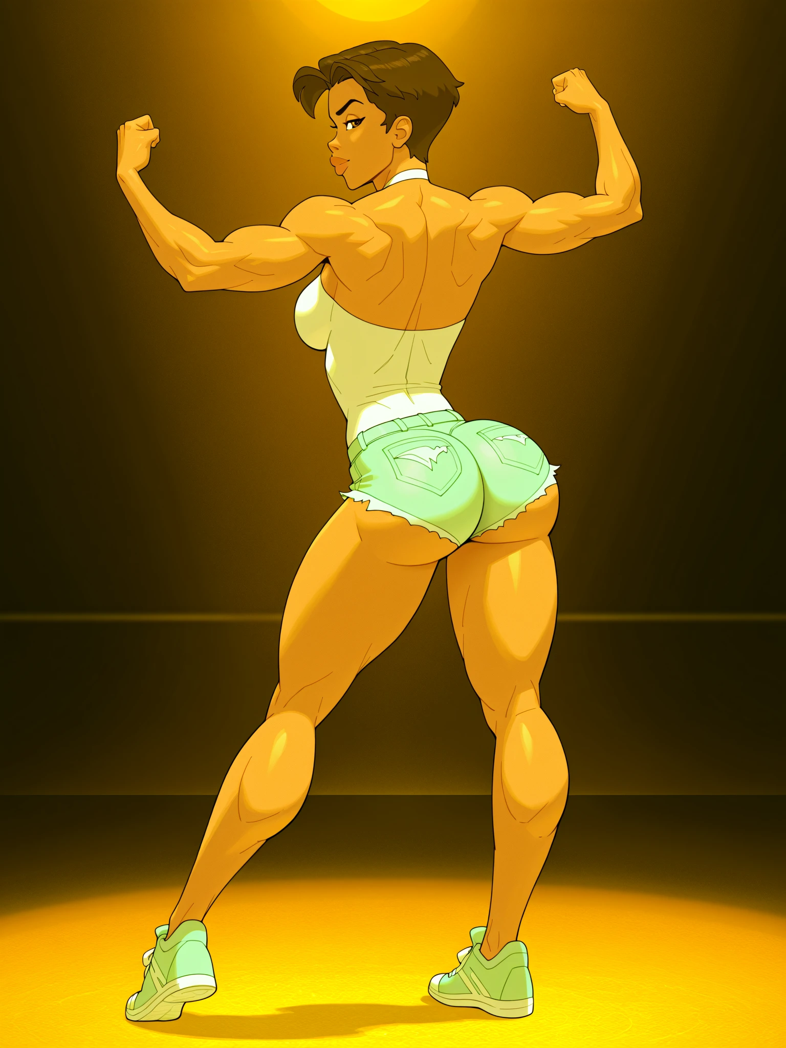 (masterpiece, best quality:1.2),1 girl, voluptuous body, full body, masterpiece, dominant pose, good anatomy, no extra limbs, big ass, thick thighs, black hair, voluminous afro, pointy ears, gold earrings, black top with red details, black skirt with red details, gold necklaces no eyes hair covering eyes big ass two girls