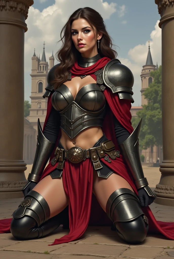(masterpiece, best quality, ultra detailed, absurdres:1.5), 1girl, (sexy, beautiful woman, perfect face, perfect eyes, perfect female body, small breasts:1.5), ((holding sword:1.2), armor, greaves, armored boots, pauldrons, breastplate, gauntlets, knight, belt, cape, fur trim, ), (standing, outdoors, castle in background), perfect lighting, smooth, hdr
