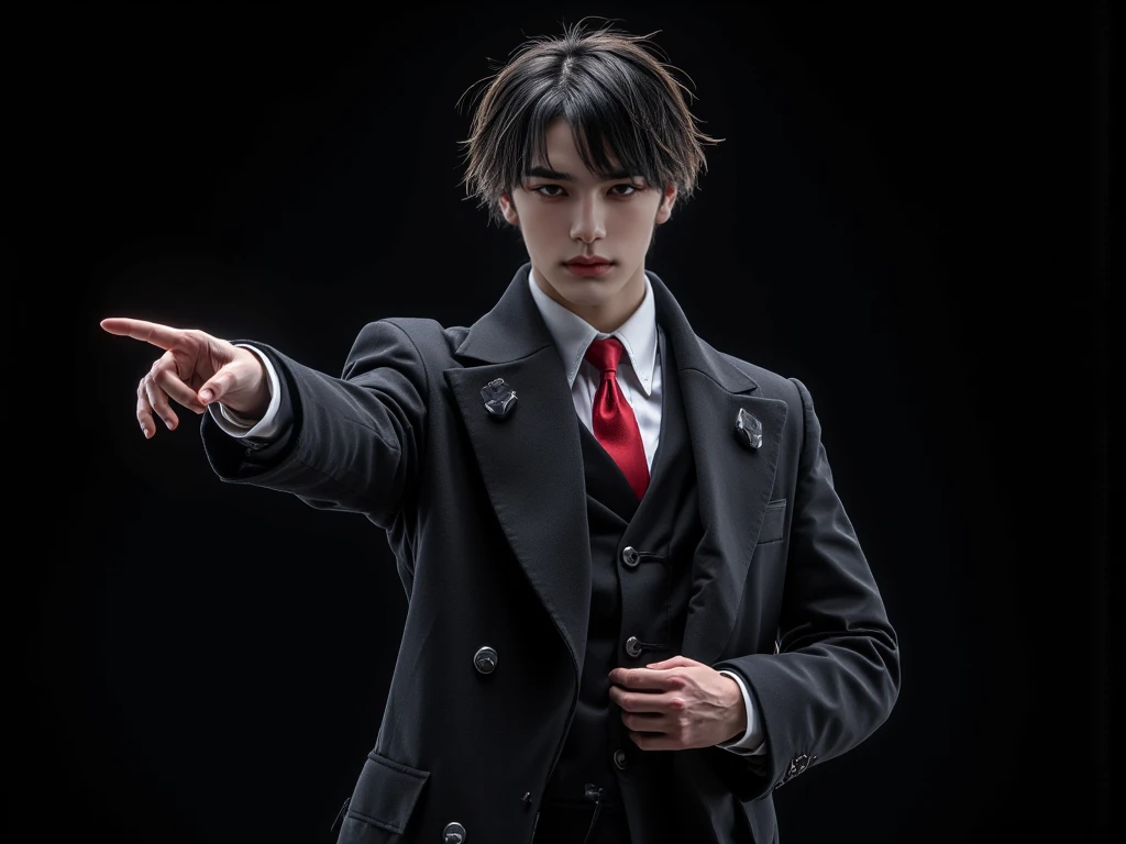 Character's Name:** Akira Kobayashi
**kor:** 15year old
**Gender:** masculine
**Height:** 1,80 m
**physical size:** Scrawny
**body hair:** 小柄, smooth and black
**eyeballs:** brown
**outfits/badass clothing:** black outfit with a coat
**Accessories:** holding a wand