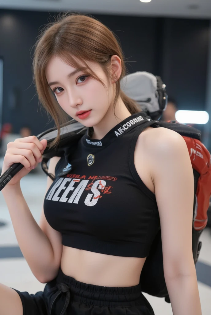 silver wolf, masterpiece, best quality, Super detailed, Extremely detailed 16k CG wallpaper, pretty face, (silver wolf in Esports Room), (Perfect and graceful curvy figure), sitting, Rainbow Color Jewel Eyes, Wearing a resin holographic sports bra, Drapey cropped top, mini pleated skirt, flare collar, logo, impotence, rim light, concert, neon sign, vocal, flare collar, Esports Headset, Computer, Esports Room, Play the game, White interior through red skin, Holographic projection, Flat sphere, Graffiti logo, Very detailed tattoos_,
