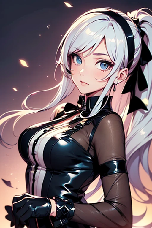 Silver hair, pink eyes, body, cat ears, sexy girl, earrings