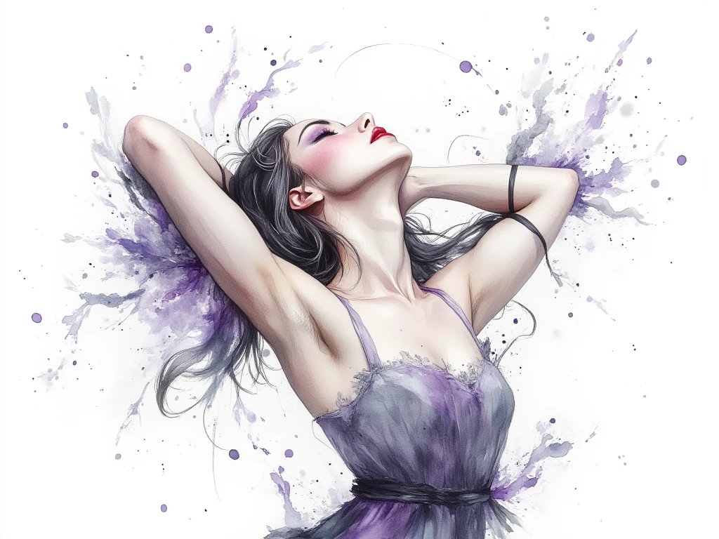 Lavander closeup minimalistic digital artwork with the influence Luis Miranda, jeremy mann, Jeffrey Catherine Jones, conceptual art, painting, illustration, photo, cleavage, thigh, short skirt, sexy, beautiful face, philosopher pose