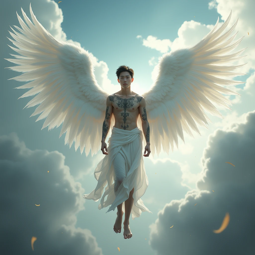 angel  boy age 16 shirtless sexiest abs plumpy lips,Pink & sexy Nipples ,white big wings, full body