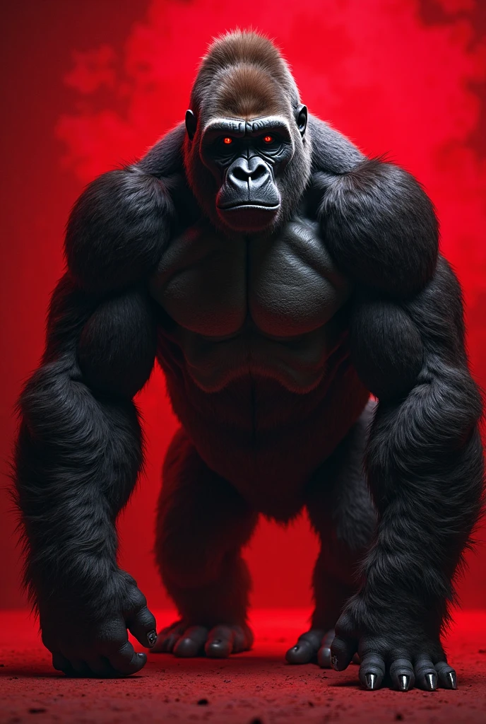 Create a gorilla with a red balloon, o fundo da foto deve ser preto