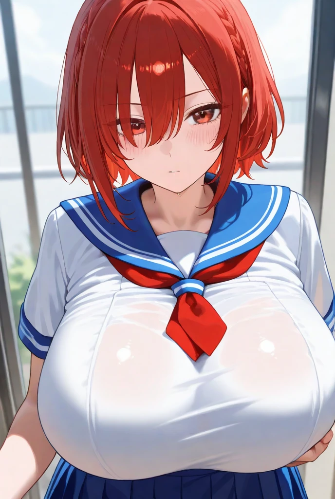 high quality, high resolution,(((nsfw))),(((one women))),(((beautiful face))),(((blue eyes))),(((orange hair))),(((swept bangs))),(((topknot))),((huge breasts:1.5)),((sweaty skin)),(((bare breasts))),(((school uniform)))
BREAK,(embarrassed,blush:1.3),(steam:0.8),(wet:0.8),(sweat:0.8),(trembling:1.3),(parted lips:1.3),(harf open eyes:1.4),(feeling weak:1.5)
BREAK,(((outdoor))),(((night))),
BREAK,(((model posing))),((spread legs:1.8)),(((arms behind back))),
BREAK,(((cinematic angle))),(looking at viewer),