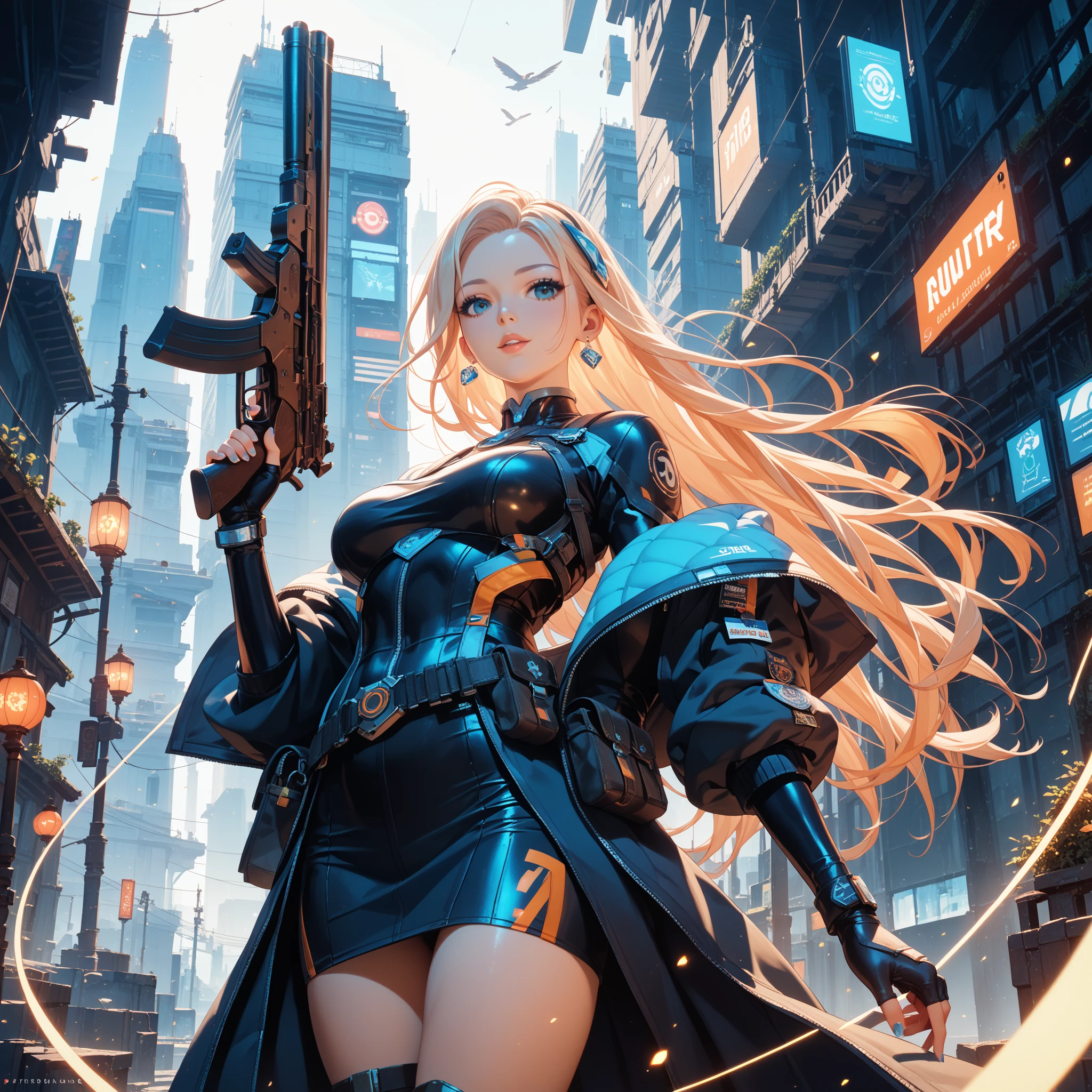 (masterpiece),(best quality),(ultra detailed), anatomically correct, beautiful,atmospheric lighting,extremely detailed CG, unity, 8k,super fine illustration,(high resolution), Full-HD,future style,1girl,gun blade user