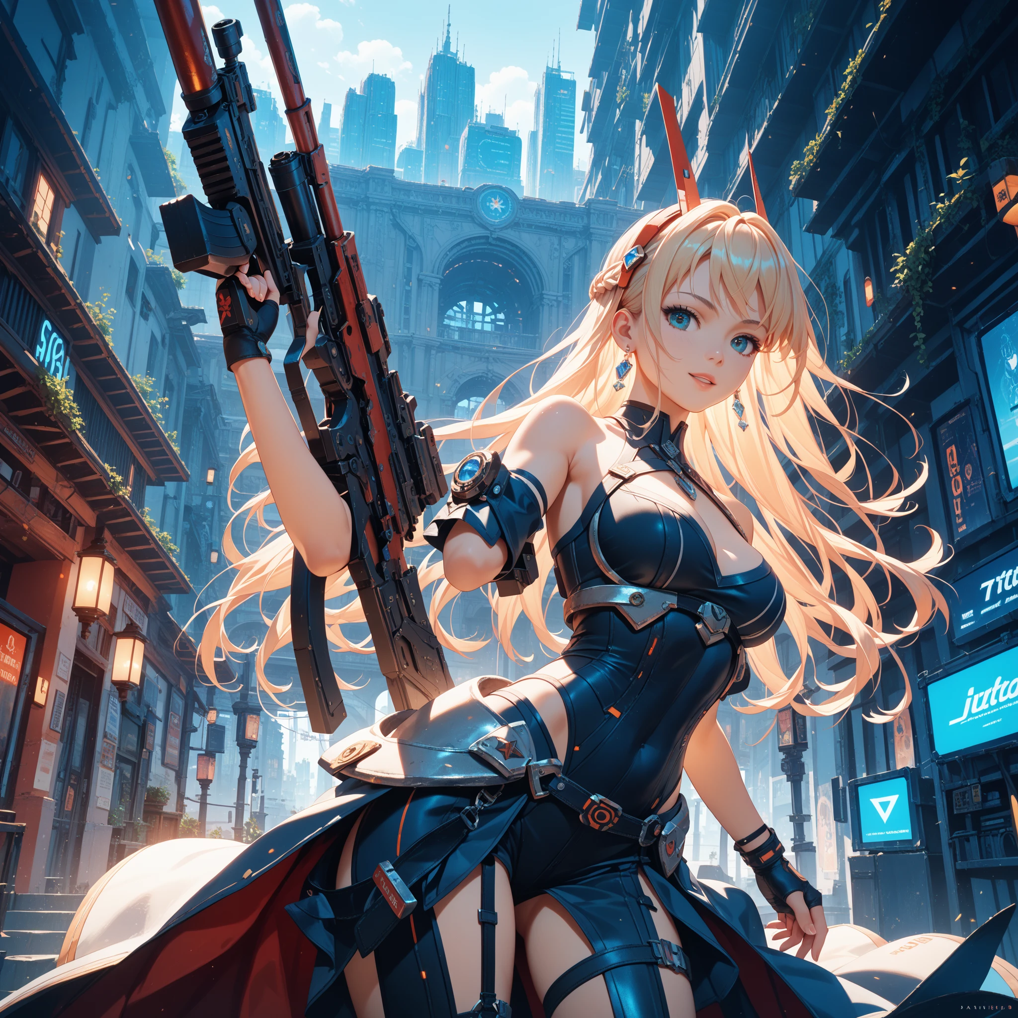 (masterpiece),(best quality),(ultra detailed), anatomically correct, beautiful,atmospheric lighting,extremely detailed CG, unity, 8k,super fine illustration,(high resolution), Full-HD,future style,1girl,gun blade user