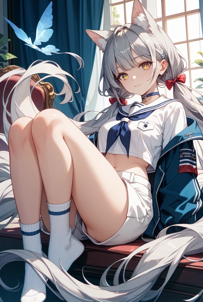 masterpiece, Highest quality, High resolution, One Girl,Browsing Caution,Spread your legs、White panties、Exposing the breasts、Perfect Anatomy