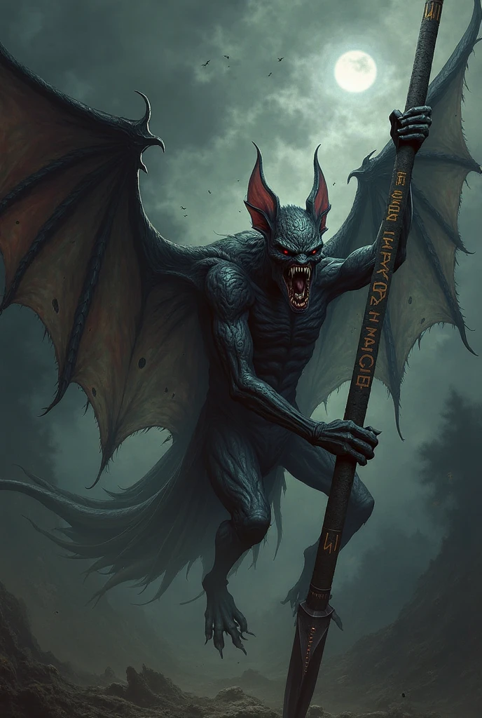 Horror-themed, <lora:Vampire Bat:1>
Set in 19th-century England and Romania, Vampire Bat a vampire bat from behind is standing in the rain with its wings spread,monochrome,weapon,wings,rain,monster,blue theme,dragon,size difference , Horror themed, dark themed, Bram Stoker's Dracula 1992 film style, Eerie, unsettling, dark, spooky, suspenseful, grim, highly detailed