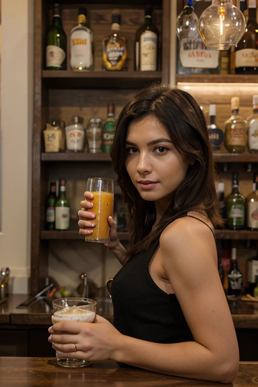 photo of c_fenn, an attractive woman, in a (bar), wearing an (oversized off-the-shoulder sweater:1.1) and pants, (smiling:1.1), (4k, RAW photo, best quality, depth of field, ultra high res:1.2), (absurdres, intricate, photorealistic, masterpiece, ultra-detailed)