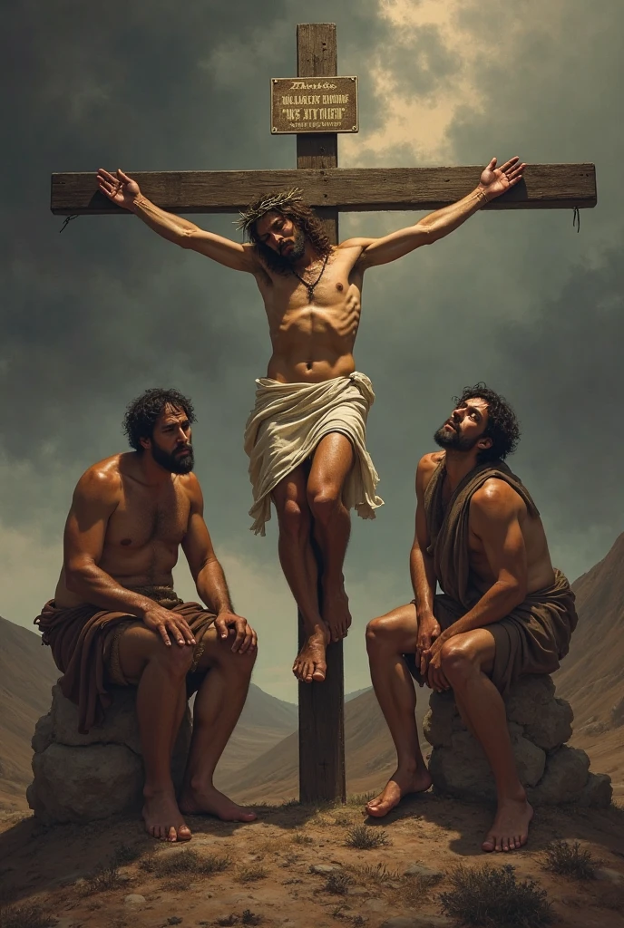 The thieves crucified next to the cross of Jesus