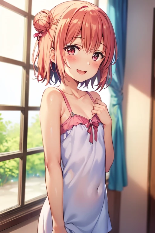 mastute piece,Best Quality,insanely detailed,8k cg,nsfw,
shoot upper body,(body in front:1.1),1girl,standing,looking at viewer,(pink sleepwear),BREAK,blush,shy,ecstasy face,gasping,(trembling:1.2),orange hair,break,open mouth,large breast,bedroom,night,