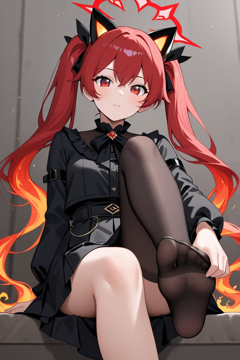 Woman with red hair and horns sitting on the ground, Trending on ArtStation pixiv, demon anime girl, from arknights, detailed anime character art, by Yang J, badass anime 8 K, guweiz on pixiv artstation, guweiz on artstation pixiv, anime character art, mika kurai demon, keqing from genshin impact