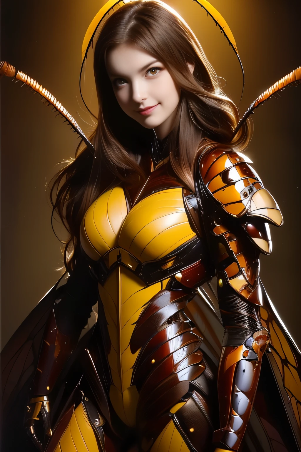 (high resolution,masterpiece,best quality,extremely detailed CG, anime, official art:1.4), realistic, photo, amazing fine details, all intricate, gloss and shiny,awesome many layers, 8k wall paper, 3d, sketch, kawaii, illustration,( solo:1.4), perfect female proportion,villainess, (fusion of dark brown cockroach and lady:1.4), (brown cockroach form lady:1.2), (brown cockroach lady:1.2), (fusion:1.2), (solo:1.4), (evil smile:1.2), muscular, abs, (cockroach brown exoskeleton bio insect suit:1.4), (cockroach brown exoskeleton bio insect armor:1.2), (brown transparency cockroach wing:1.4), (brown cockroach antennae:1.3),