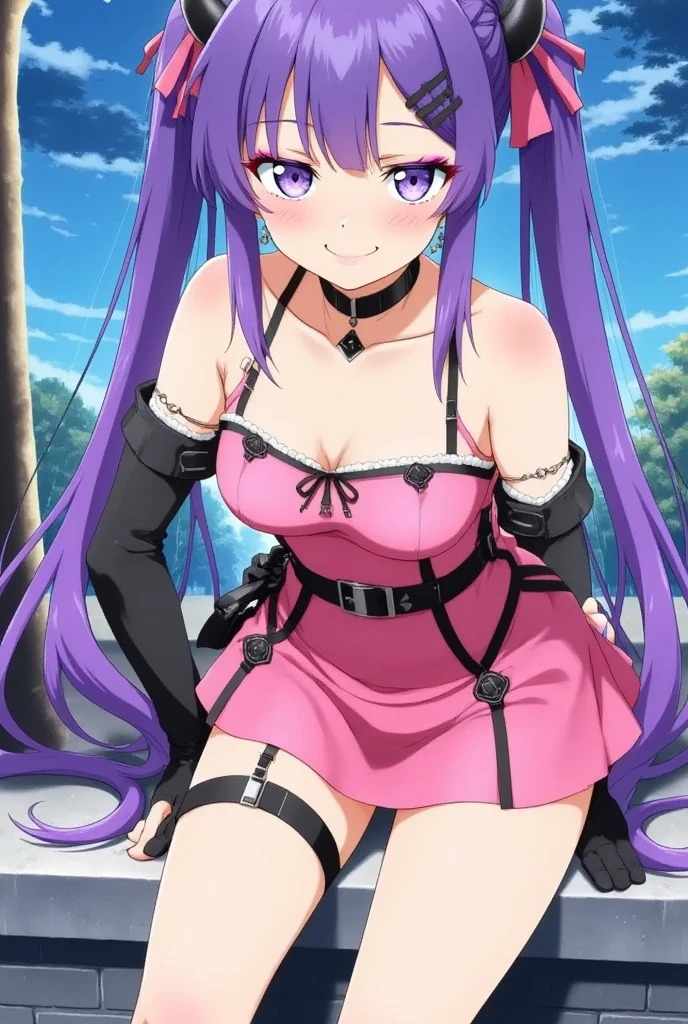 Best Quality, Highly Detailed, nsfw:1,purple hair,long hair,(panty focus:1),from below:1.5,(((flat chest:1))),(((small breast:1))),Strong winds,Skirt flip