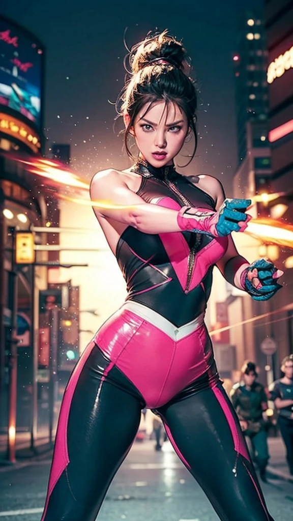 (a close-up) of a sensual young woman, sensual smile, she holds her breasts with her hands and gently lifts them up, with a tattoo on her arm and a cyberpunk hairstyle with a lock of pink hair, beautiful cyberpunk girl, beautiful cyberpunk girl face, ((beautiful digital artwork of a very skimpy, sparse material, provocative outfit:1.2)), cyberpunk dreamy girl, ultrarealistic cyberpunk art 16k, cyberpunk 2 0 years. or model girl, beautiful cyberpunk woman model, ((firm normal full breasts:1.4)), with a Extremely Detailed eyes (brown eyes), (finely quality eyes, tired and sleepy and satisfied:0.0), the portrait of the cyberpunk girl, highly detailed 32k digital art, beautiful digital artwork, cyberpunk cyborg, random #&™ß. roses, realistic 16k digital art, soft neon lighting on the face and body 
