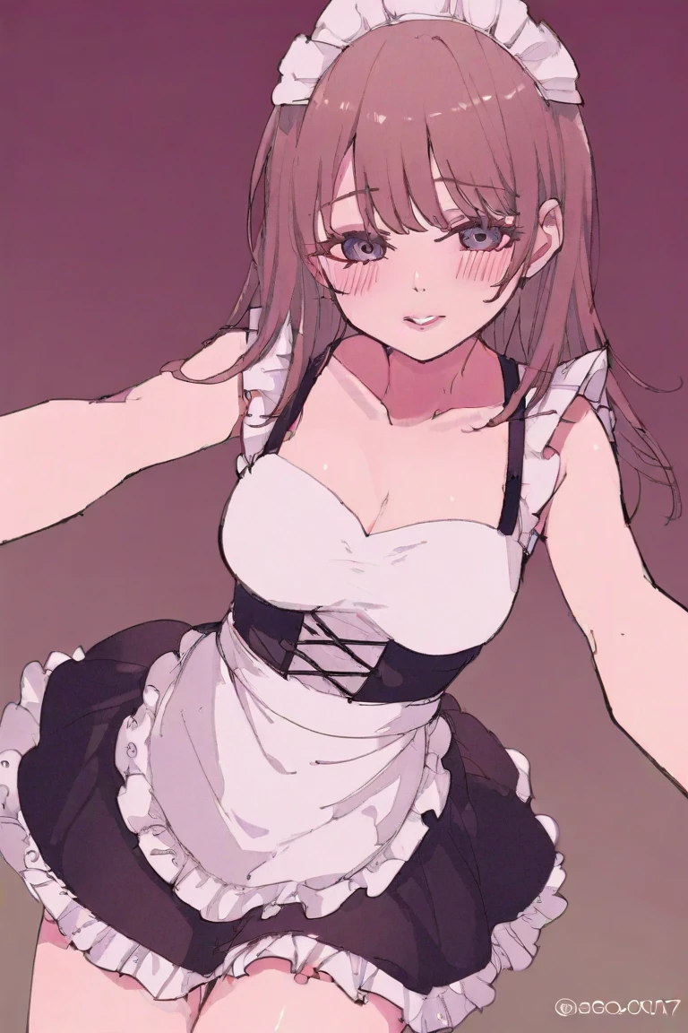 masterpiece, best quality, absurdres, perfect anatomy, 1girl, solo, Nakahara Mizuki, long hair, red-framed eyewear, naked apron, cowboy shot, contrapposto, dynamic pose