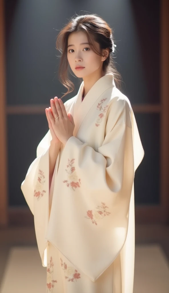 In a fantastic atmosphere、The sight of shrine maidens praying together spreads out before you.。She stands gracefully in a sacred place、Gods all around々The place is filled with bright light.。Her outfit is beautiful、It is decorated with intricate details。Her hands are clasped together sincerely、Assumes prayer position。Her expression is calm、Full of heartfelt prayers。The appearance of the shrine maiden、It&#39;s fascinating, like something from another world.。This fantastic image、It invites us into the mysterious and charming world of shrine maidens.。

