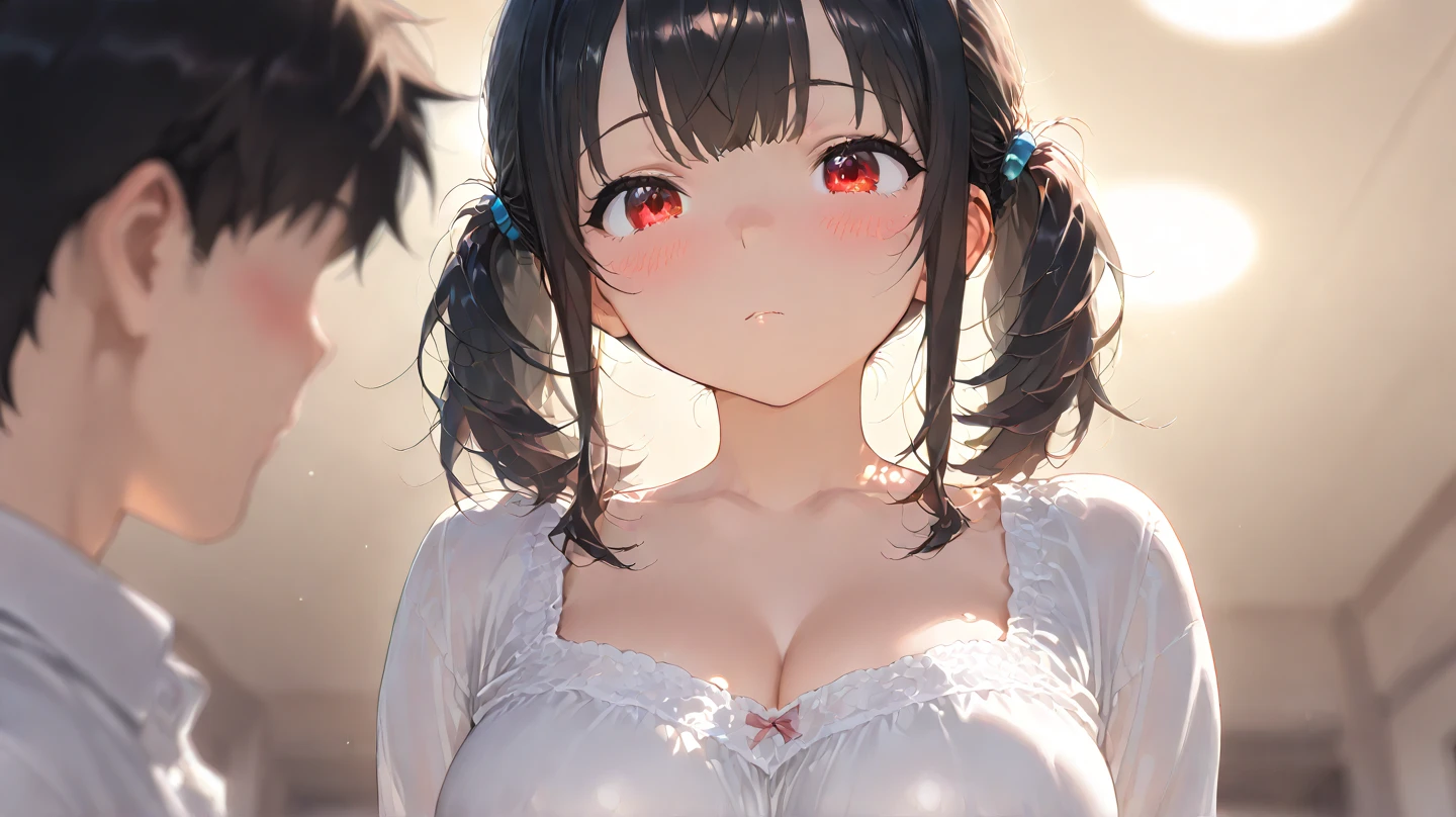 masterpiece, best quality, highly detailed, high resolution, expensive resolution, high resolution, 4K, 8k, uniform 8k wallpaper, highly detailed CG, masterpiece, 2D, 3D, beautiful details, depth, fine texture, best quality: 1.3, perfectly focused, crispy. skin, him, very cute anime girl, Her name is Mei, idol, brown double hair buns wearing expensive, mole under eye, looking at the viewer, cowboy short, expensive, blush, mole, plump lips, heart, pink eyes, heart shaped choker