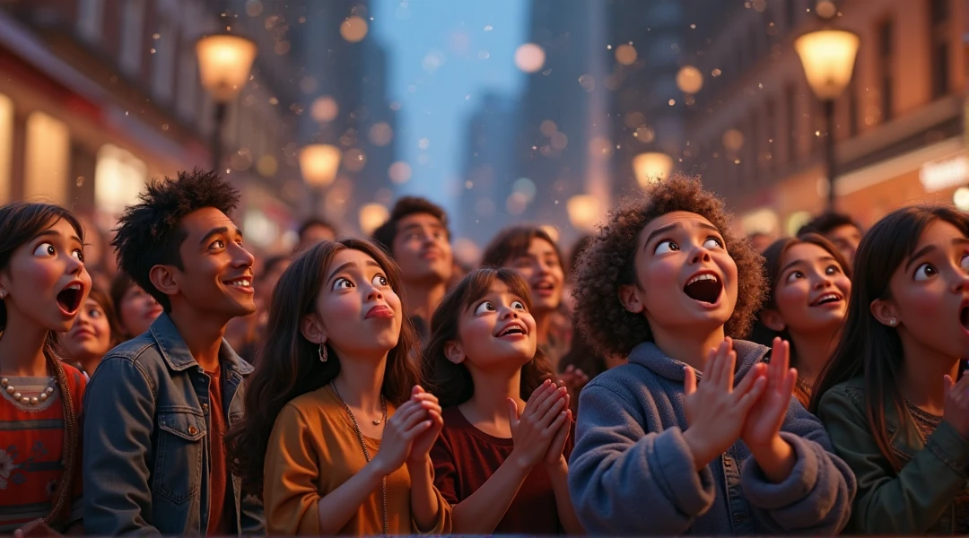 children watching a play smiling and enchanted