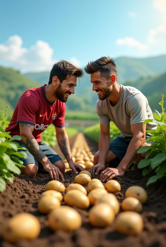 Messi and Ronaldo farming potatoes 