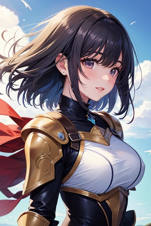 A girl is posing for a photo, cute女の子, Enchanting girl, Anime Girls,
(((One Girl, cute, 16 years olsoutfit:1.3、Black Armor、Gold-decorated breastplate、Gold-decorated knee pads、Holding a big sword),
BREAK
(Beautiful Hair, Shiny Hair), (Black Hair、ponytail、slicked back hair:1.4),
(Expression of fine eyes, Beautiful and delicate eyes, Sparkling eyes, Eye Reflexes), (black eye),
double eyelid, Long eyelashes,
(Beautiful Nose,Thin Nose),
(Glossy lips, Beautiful Lips, Thick lips),
(Symmetrical facial features, Perfect Face), (((Detailed skin, Oily skin, Textured skin, Beautiful Skin))),
break
(smile),
(noon、(Sunshine、Meadow in a fantasy world、blue sky、cumulonimbus)), ((Dynamic Pose、from side、Cowboy Shot:1.4)),
break
(((highest quality)), ((masterpiece)), (Very detailed), (High resolution), (Beautiful sparkle), (High detail), (Anatomically correct)), ((Realistic)),
(The best CG), Highly detailed art, CG illustration, (16k, 1080p), ((Line art)),