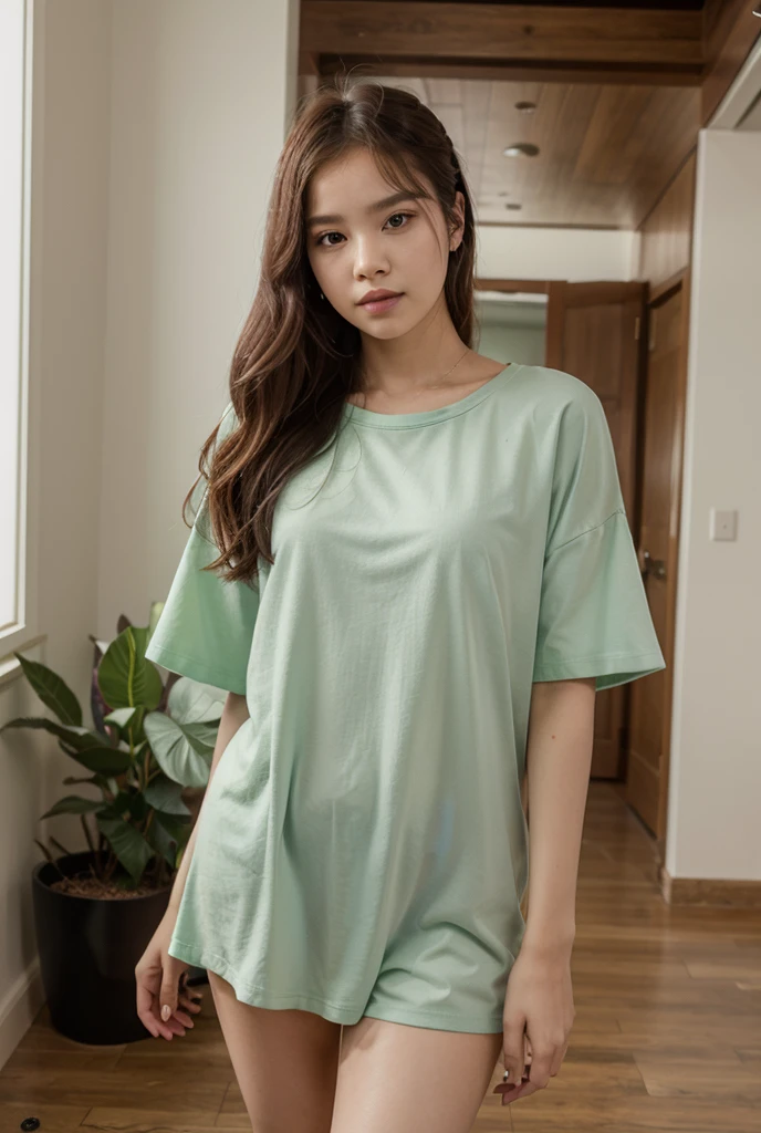 (beatiful,very realistic,16-year-old,,green eyes,redhead,realistic perfect face,more details in face and clothing)Full body in her bedroom