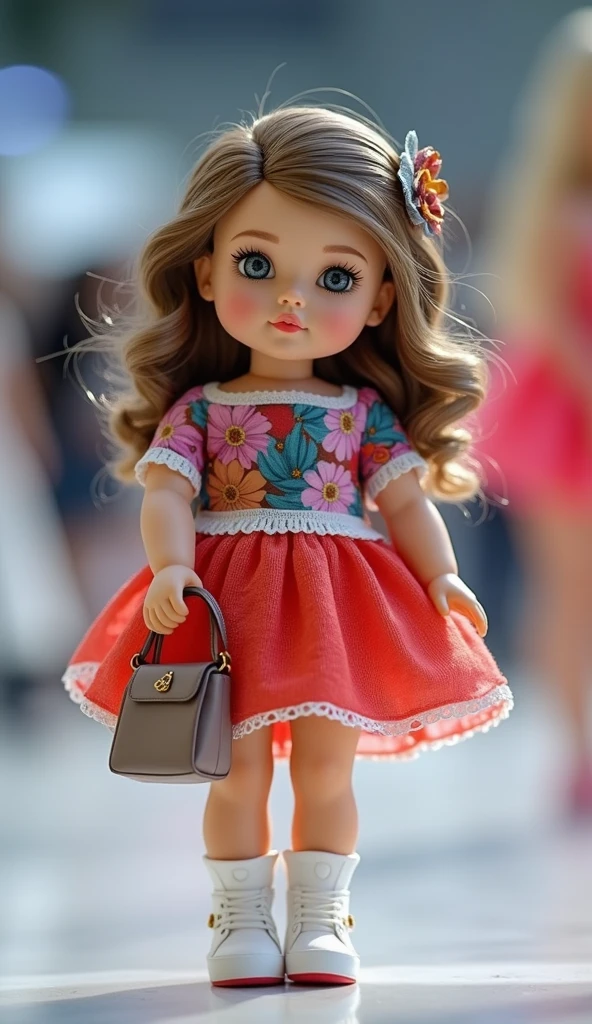 Kids blonde in pink dress holding a cup of coffee and a bag, vestido com um vestido rosa, vestido de baile rosa brilhante, menina doce, romantic rose tutu, menina cor-de-rosa, Loli, dress in the style of rococo, menina elegante, soda themed girl, estilo de conto de fadas, menina rosa bonita, Looks doces, por Wayne England, next gen, vestido rosa